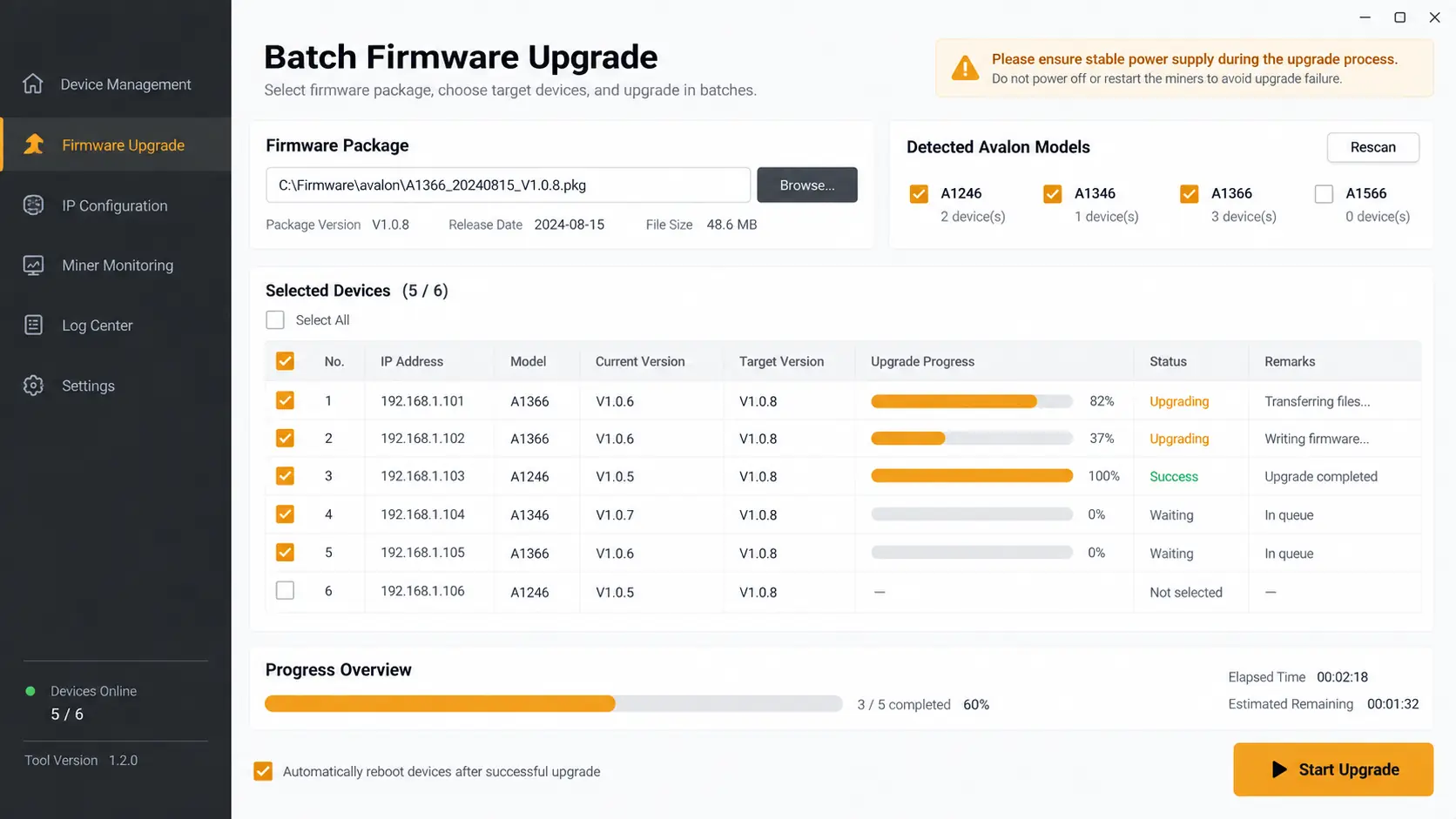 Обновление прошивки через AvalonMinerTool