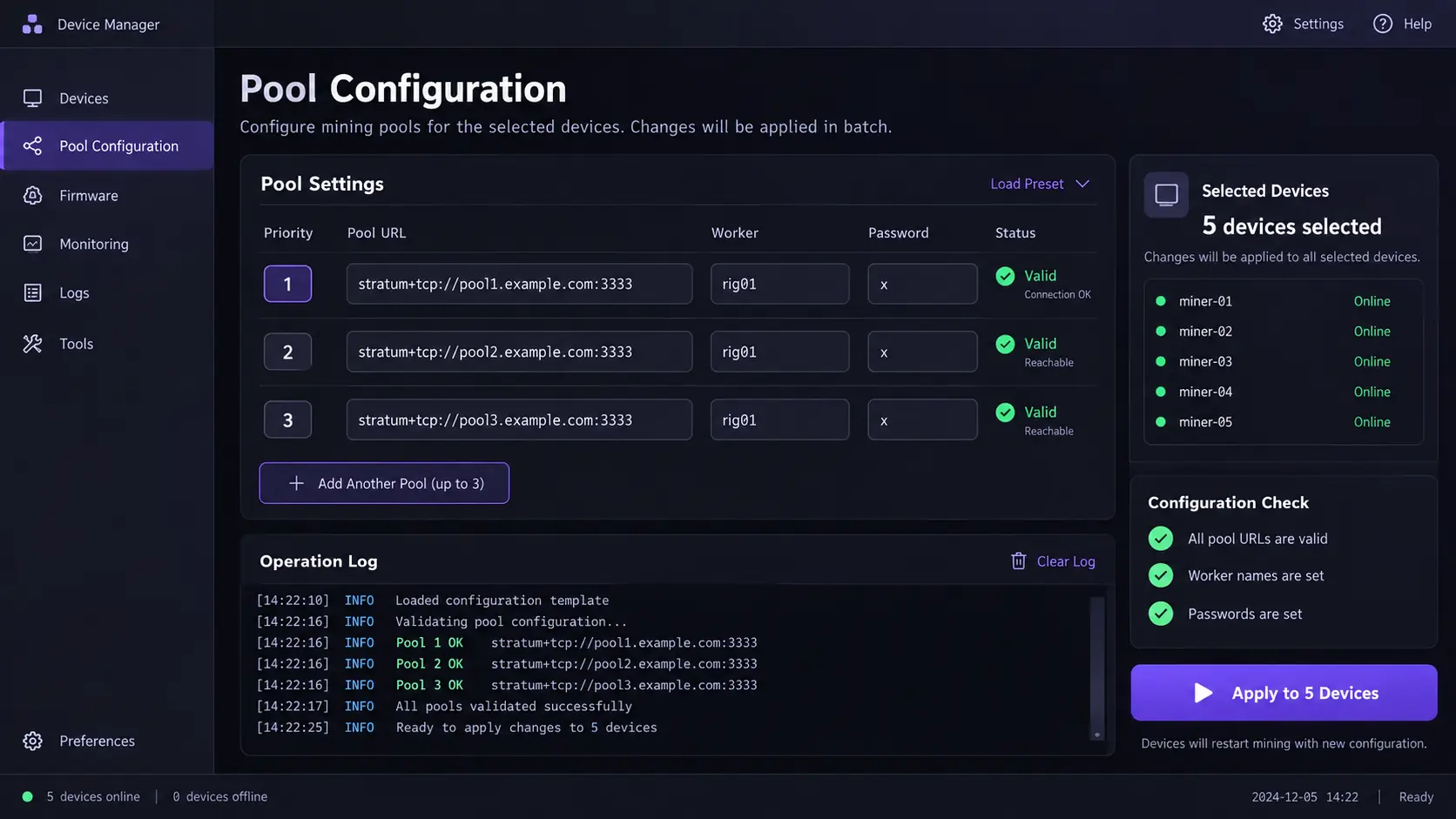 Пакетная настройка пулов Braiins Toolbox